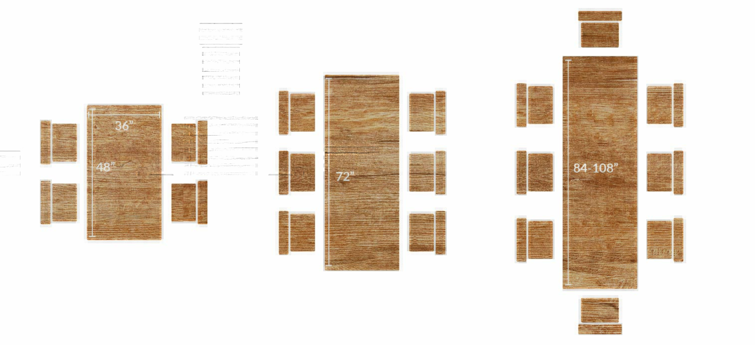 Square and rectangle dining table sizing diagram